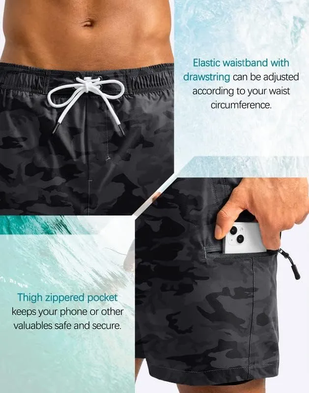G Gradual Mens Swim Trunks with Compression Liner 5 inch Inseam Quick Dry Bathing Suits with Zipper Pocket-No Thigh Chafing