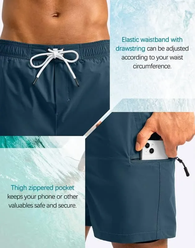 G Gradual Mens Swim Trunks with Compression Liner 5 inch Inseam Quick Dry Bathing Suits with Zipper Pocket-No Thigh Chafing