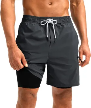 G Gradual Mens Swim Trunks with Compression Liner 5 inch Inseam Quick Dry Bathing Suits with Zipper Pocket-No Thigh Chafing