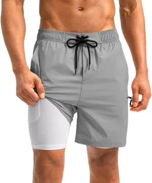 G Gradual Mens Swim Trunks with Compression Liner 5 inch Inseam Quick Dry Bathing Suits with Zipper Pocket-No Thigh Chafing