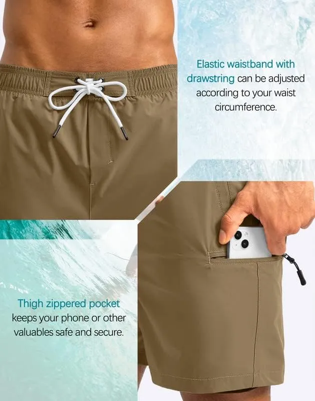 G Gradual Mens Swim Trunks with Compression Liner 5 inch Inseam Quick Dry Bathing Suits with Zipper Pocket-No Thigh Chafing