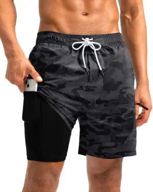 G Gradual Mens Swim Trunks with Compression Liner 5 inch Inseam Quick Dry Bathing Suits with Zipper Pocket-No Thigh Chafing