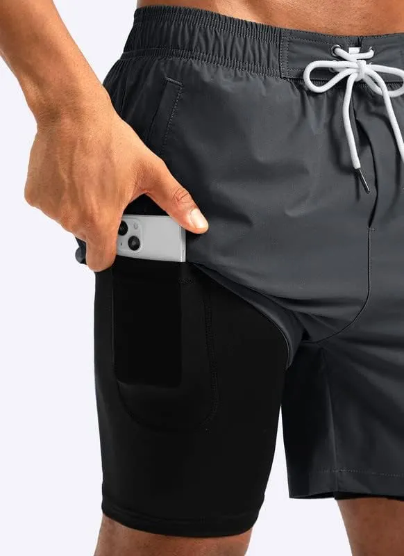 G Gradual Mens Swim Trunks with Compression Liner 5 inch Inseam Quick Dry Bathing Suits with Zipper Pocket-No Thigh Chafing
