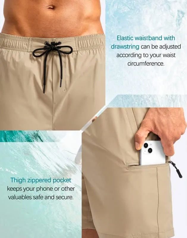 G Gradual Mens Swim Trunks with Compression Liner 5 inch Inseam Quick Dry Bathing Suits with Zipper Pocket-No Thigh Chafing