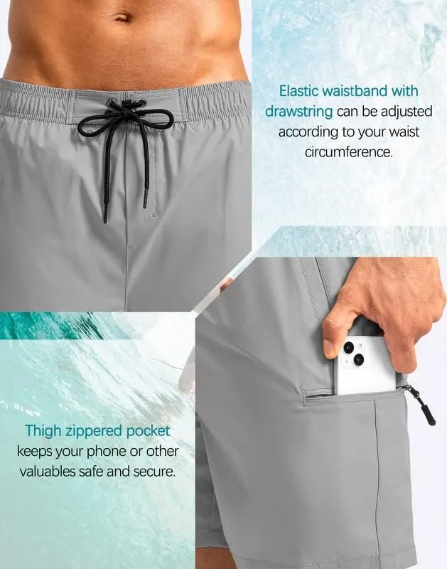 G Gradual Mens Swim Trunks with Compression Liner 5 inch Inseam Quick Dry Bathing Suits with Zipper Pocket-No Thigh Chafing