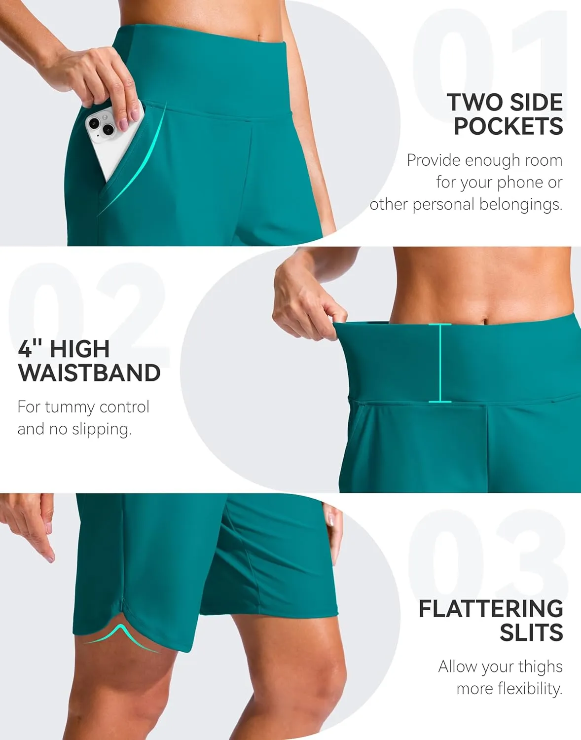 G Gradual Women's 9" Long Swim Board Shorts High Waisted Quick Dry Beach Swimming Shorts for Women with Pockets Liner