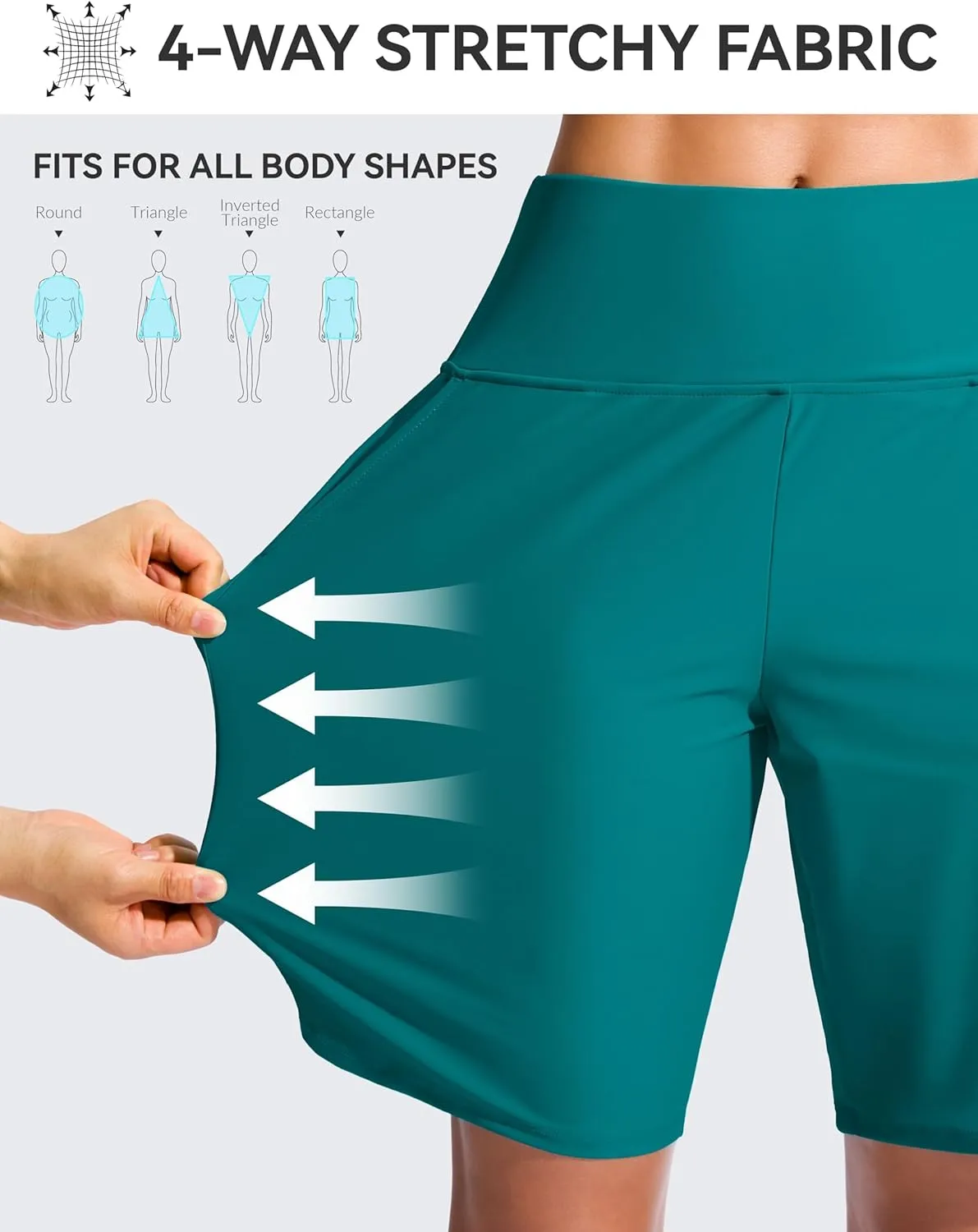 G Gradual Women's 9" Long Swim Board Shorts High Waisted Quick Dry Beach Swimming Shorts for Women with Pockets Liner