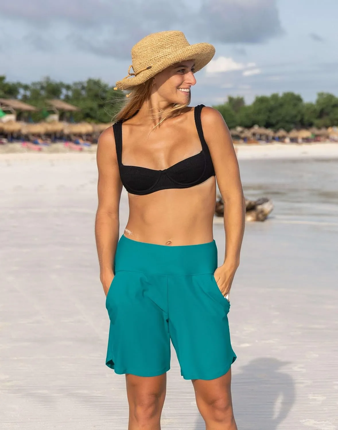 G Gradual Women's 9" Long Swim Board Shorts High Waisted Quick Dry Beach Swimming Shorts for Women with Pockets Liner