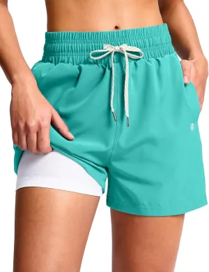G Gradual Women's Swim Shorts 4" Quick Dry Board Shorts with Boxer Liner Deep Pockets Trunks for Water Fun, Beach, Surf, Pool