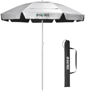 G4Free UPF 50  6.5ft Beach Umbrella with Sand Anchor UV Protection Portable Sun Shade 6.5 Foot Heavy Duty Patio Umbrella Tilt Mechanism & Carry Bag