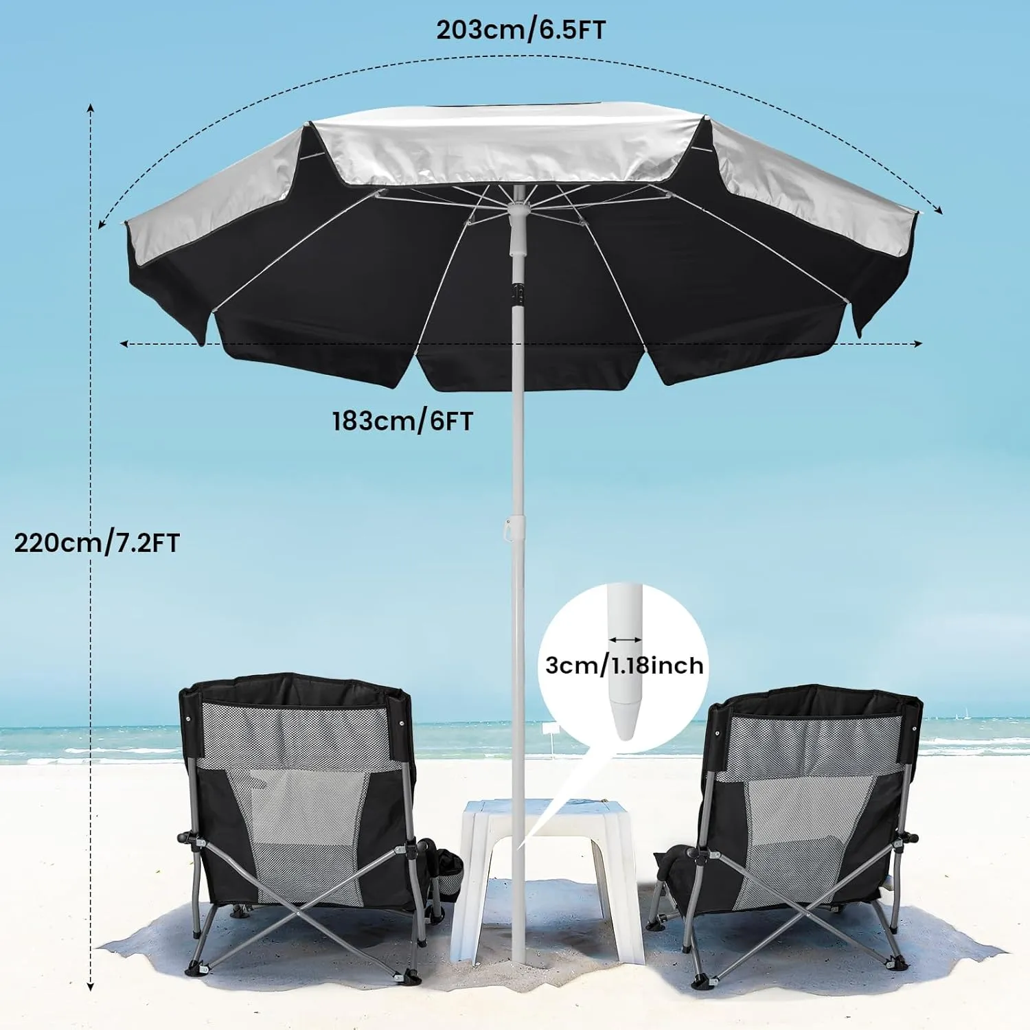G4Free UPF 50  6.5ft Beach Umbrella with Sand Anchor UV Protection Portable Sun Shade 6.5 Foot Heavy Duty Patio Umbrella Tilt Mechanism & Carry Bag