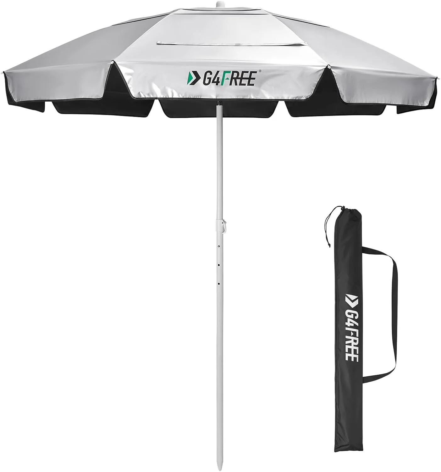 G4Free UPF 50  6.5ft Beach Umbrella with Sand Anchor UV Protection Portable Sun Shade 6.5 Foot Heavy Duty Patio Umbrella Tilt Mechanism & Carry Bag