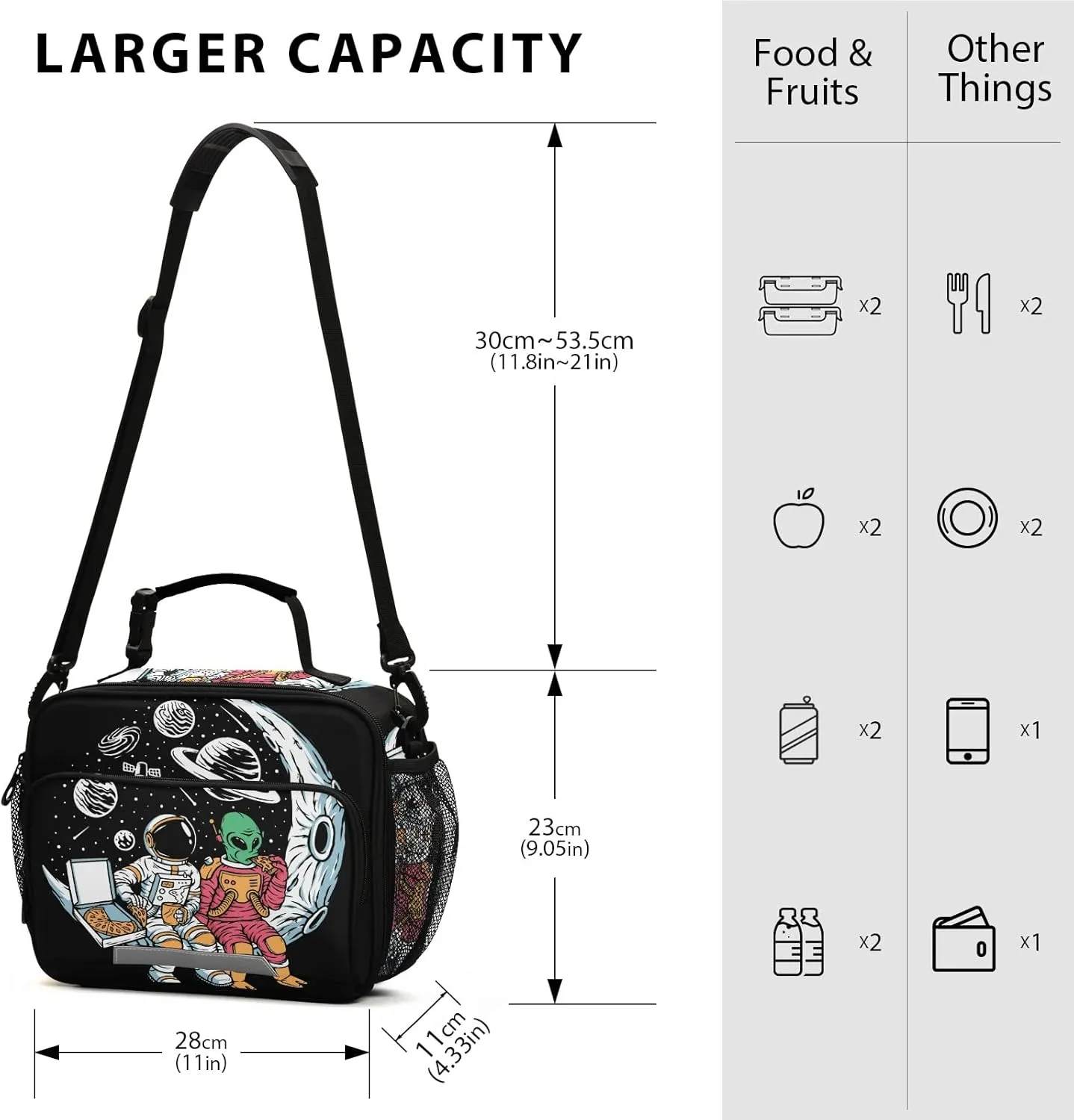 Galaxy Astronauts Alien Kids Lunch Bags for Boys Girls Planet Kids Cooler Insulated Thermal Lunch Bag Reusable Organizer Tote Lunch Box with Adjustable Shoulder Strap for School Picnic Beach Sporting