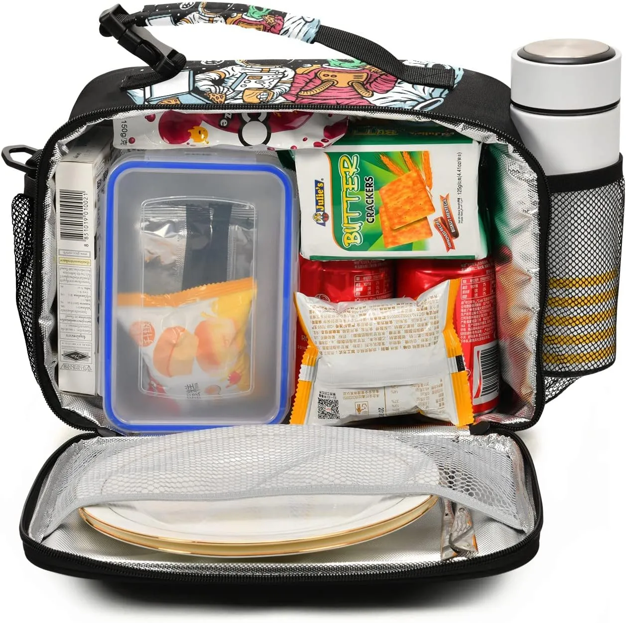 Galaxy Astronauts Alien Kids Lunch Bags for Boys Girls Planet Kids Cooler Insulated Thermal Lunch Bag Reusable Organizer Tote Lunch Box with Adjustable Shoulder Strap for School Picnic Beach Sporting