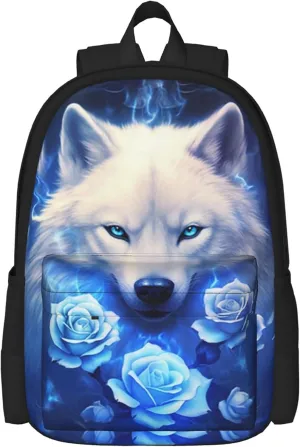 Galaxy Wolf Rose Girls Backpacks School kids Bookbag Children Travel Shoulder Bag Casual Daypack 17 Inch Plus Laptop Bag for Unisex Teens Women Boys