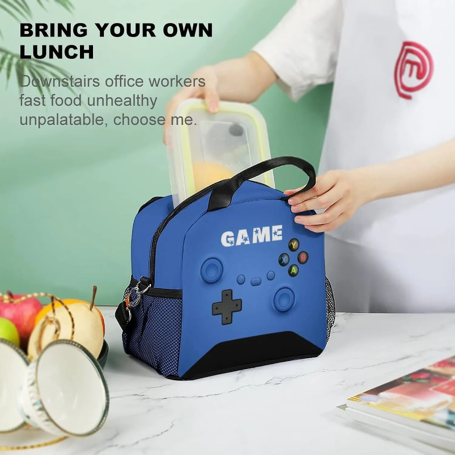 Game Lunch Bag for Boys Girls Gamer, Insulated Video Game Lunch Box for School Work Office Travel Picnic Hiking Beach, Waterproof Leakproof Portable Fits Most Bento Boxes