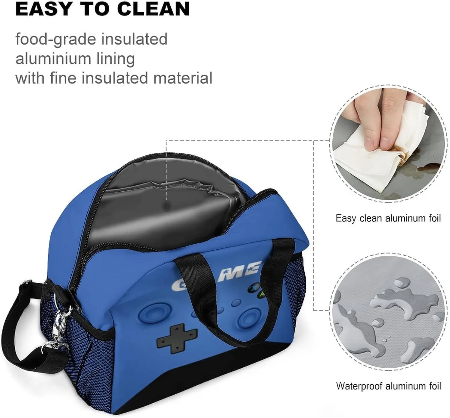 Game Lunch Bag for Boys Girls Gamer, Insulated Video Game Lunch Box for School Work Office Travel Picnic Hiking Beach, Waterproof Leakproof Portable Fits Most Bento Boxes
