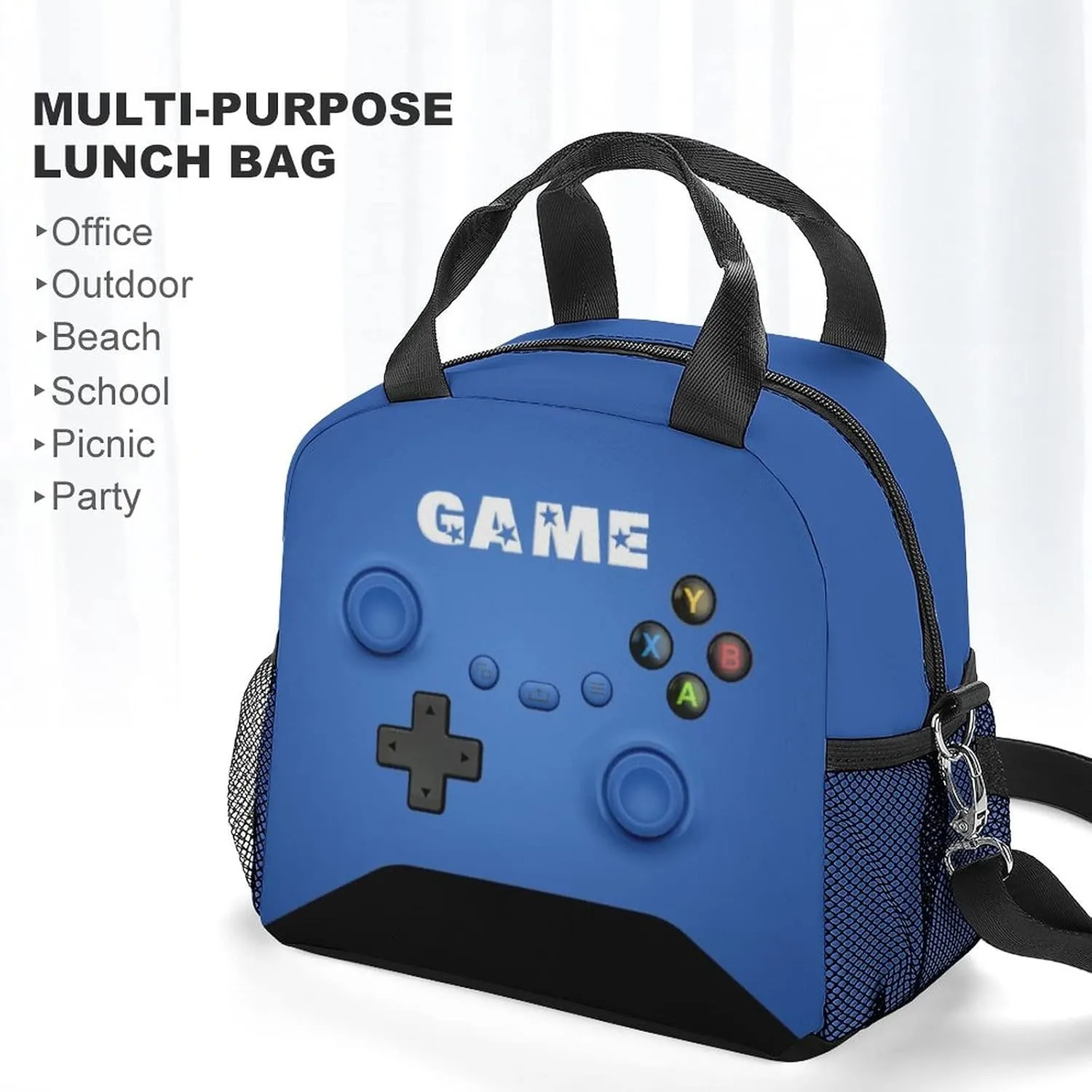 Game Lunch Bag for Boys Girls Gamer, Insulated Video Game Lunch Box for School Work Office Travel Picnic Hiking Beach, Waterproof Leakproof Portable Fits Most Bento Boxes