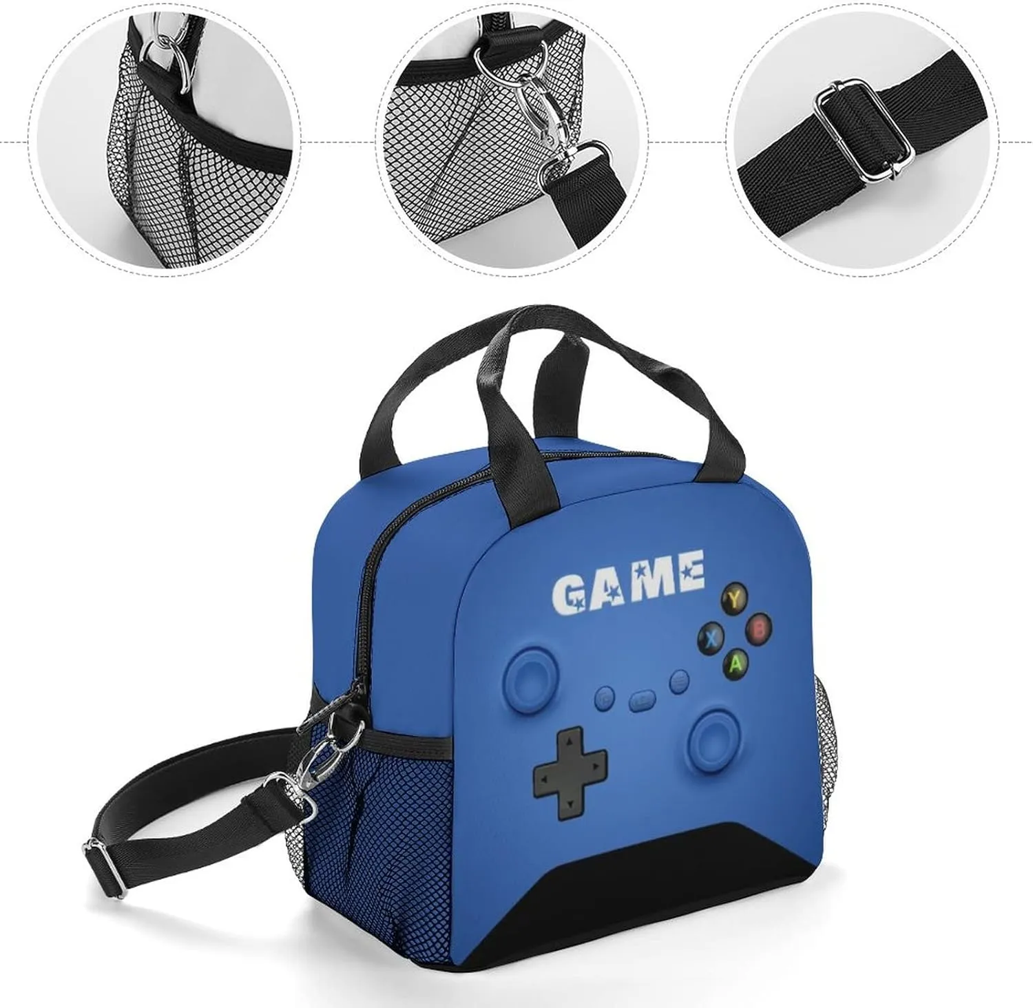 Game Lunch Bag for Boys Girls Gamer, Insulated Video Game Lunch Box for School Work Office Travel Picnic Hiking Beach, Waterproof Leakproof Portable Fits Most Bento Boxes