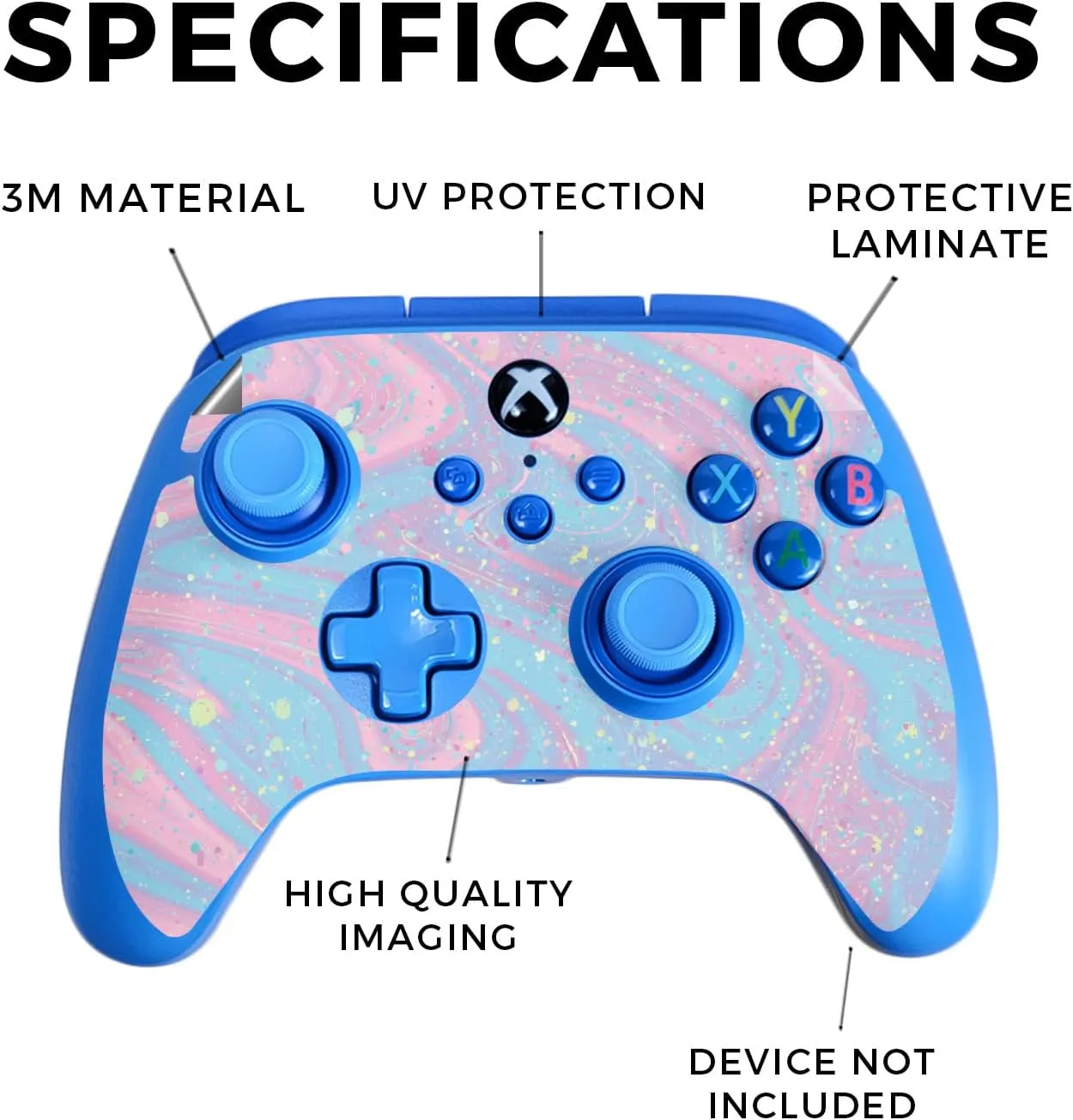 Gaming Skin Compatible with PowerA Xbox Series X|S Enhanced Wired Controller - Cotton Candy Swirl - Premium 3M Vinyl Protective Wrap Decal Cover - Easy to Apply | Crafted in The USA by MightySkins