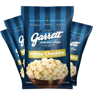 Garrett Popcorn White Cheddar, 5.0oz, 4 Bags,​ White Cheddar Gourmet Popcorn, Gluten Free, Savory Snack, Popped Popcorn Bags