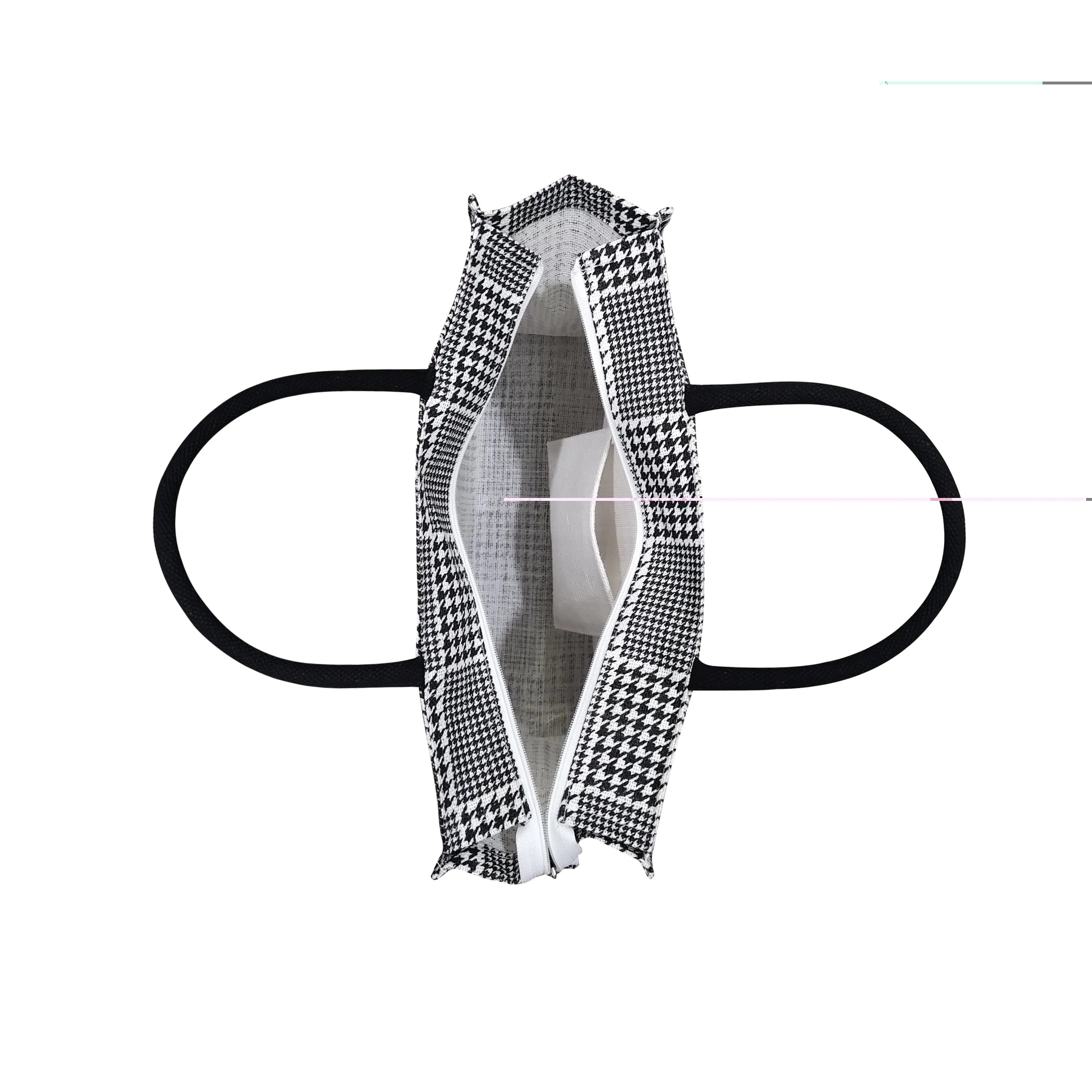 GEOMETRIC HOUNDSTOOTH STRIPESWITH ZIPPER AND OPEN POCKET INSIDE