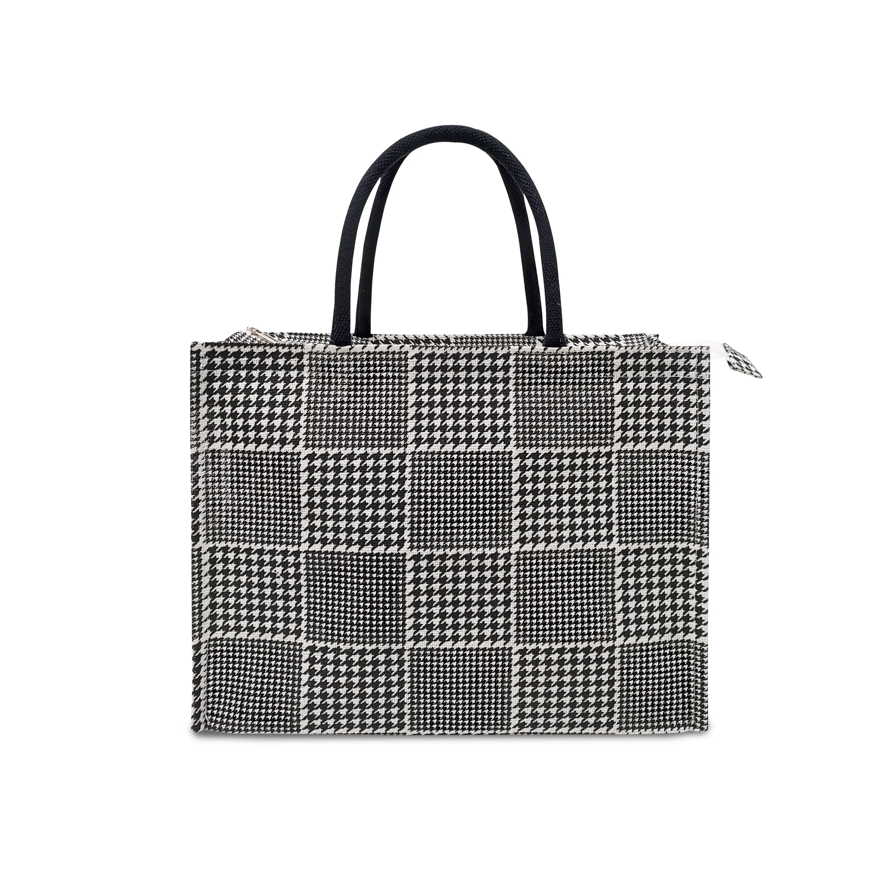 GEOMETRIC HOUNDSTOOTH STRIPESWITH ZIPPER AND OPEN POCKET INSIDE
