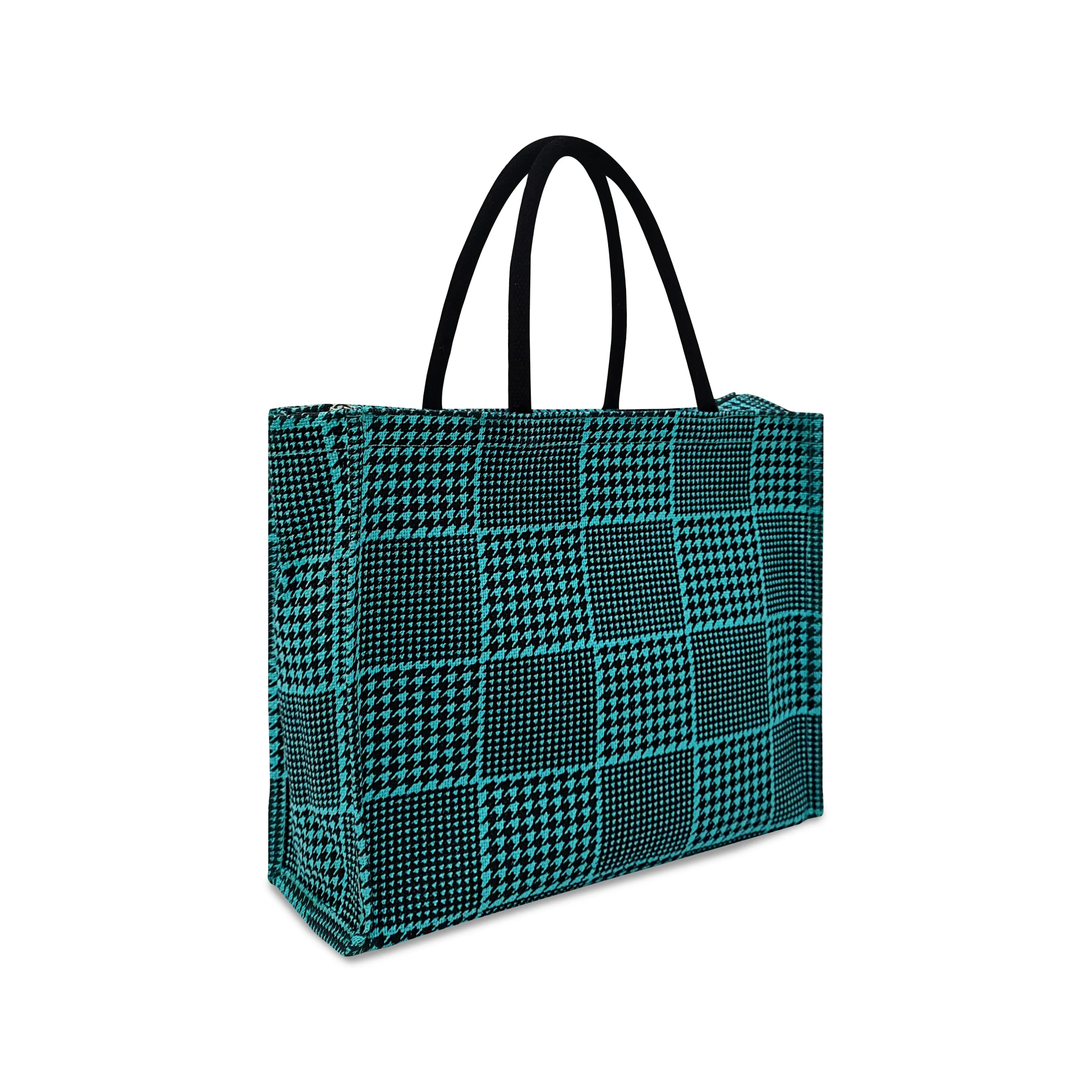 GEOMETRIC HOUNDSTOOTH STRIPESWITH ZIPPER AND OPEN POCKET INSIDE