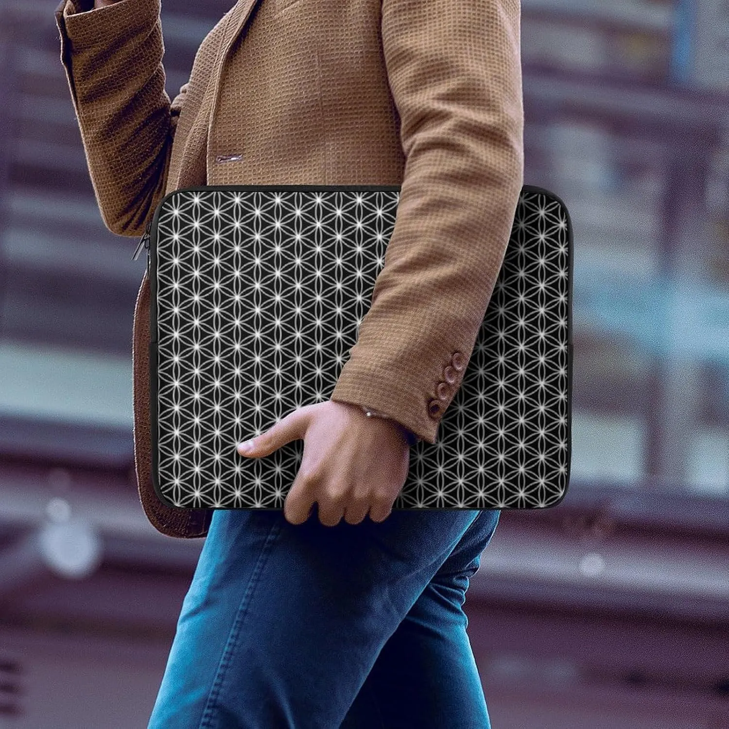 Geometrics Grey Silver All Print Hands Free Withdrawal Laptop Bag Unisex