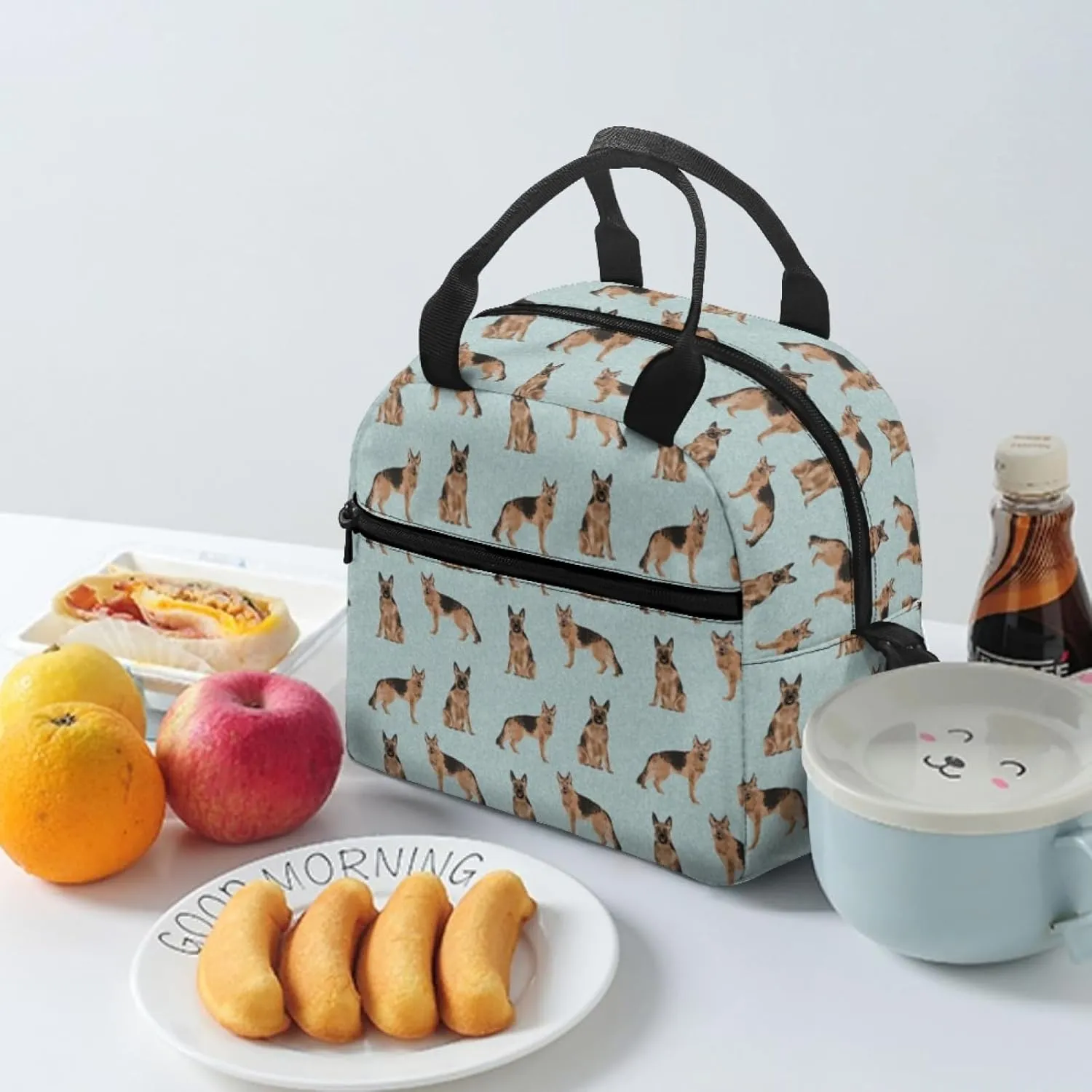 German Shepherds Lunch Box Large Capacity Insulated Lunch Bag Kids, Cartoon Cute Reusable Lightweight Lunch Box for Kids, Insulated Thermal Cooler Sack Food Handbag for Women Men