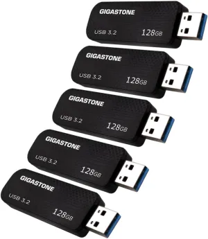 GIGASTONE Z30 128GB 5-Pack USB 3.2 Gen1 Flash Drive, Capless Retractable Design Pen Drive, Carbon Fiber Style, Reliable Performance & Durable, USB 2.0/3.0/3.1 Interface Compatible