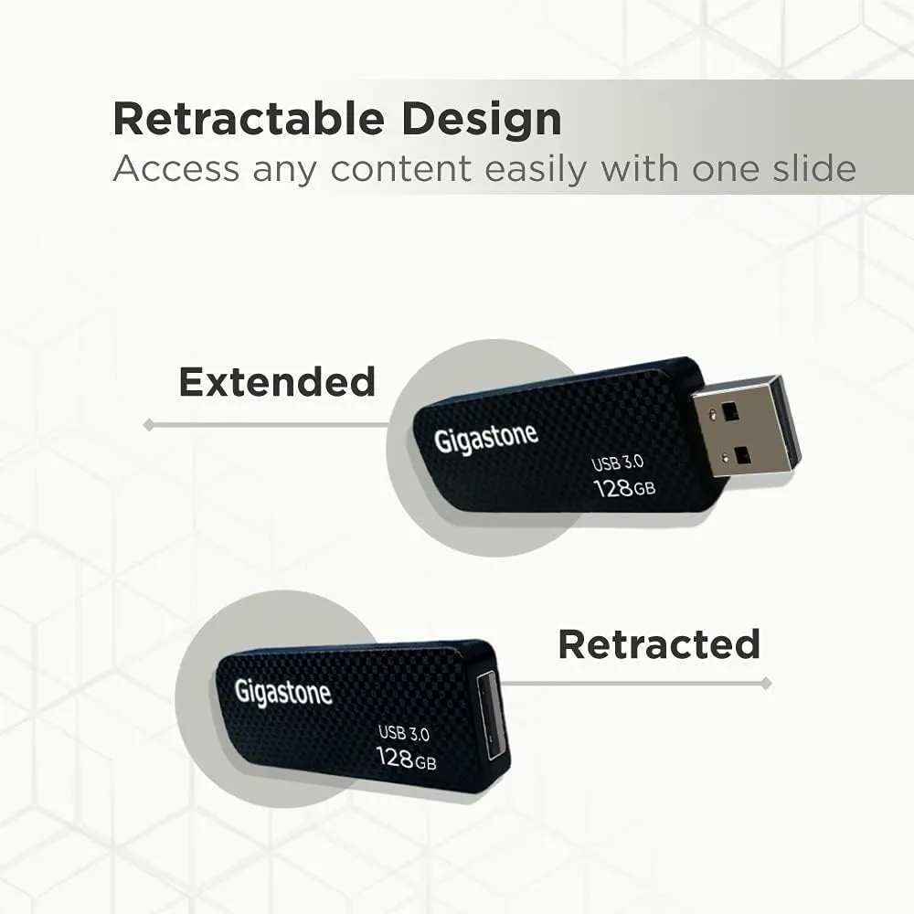 GIGASTONE Z30 128GB 5-Pack USB 3.2 Gen1 Flash Drive, Capless Retractable Design Pen Drive, Carbon Fiber Style, Reliable Performance & Durable, USB 2.0/3.0/3.1 Interface Compatible