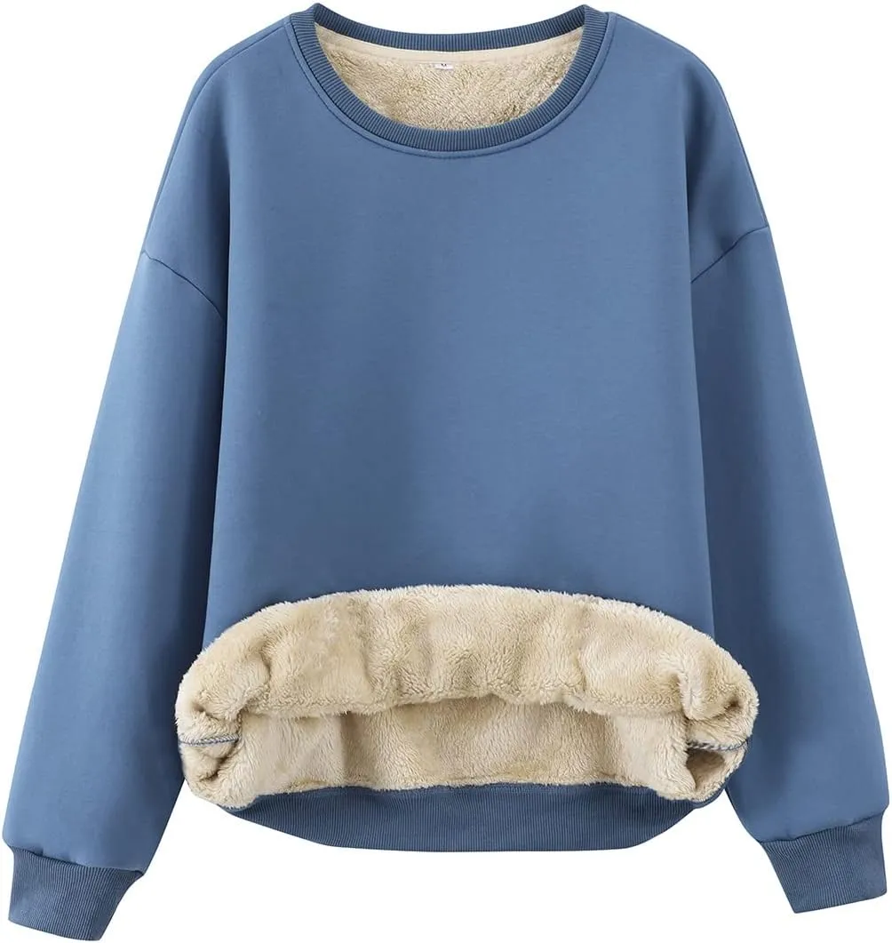 Gihuo Women's Winter Fleece Sherpa Lined Crewneck Pullover Sweatshirt