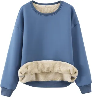 Gihuo Women's Winter Fleece Sherpa Lined Crewneck Pullover Sweatshirt