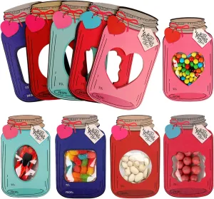 Giiffu 50 Pack Valentine's Cards Set for Kids, DIY Happy Valentines Day Mason Jar Cards with Treat Bags for Boys Girls Toddler School Class Classroom Exchange Party Favors(Candy Not Included)