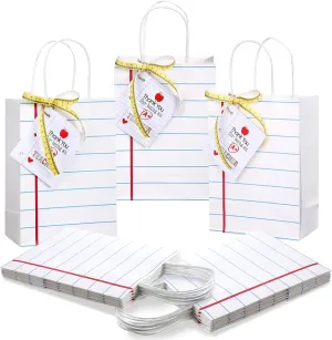 Gilprop 12 Pcs Teacher Appreciation Gift Bags with Paper Tag Thank You Teacher Gift Bags with Handle End of Year Teacher Gifts with Tape Measure Ribbon for Graduation Back to School Party Favors