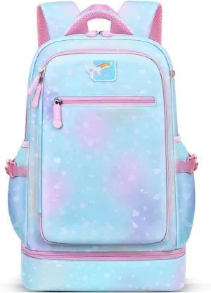 Girls 2-in-1 Backpack & Insulated Lunch Bag- 16in Lightweight, Water-Resistant, Large Capacity with Compartments for School Kids, Elementary Preschool Bookbag, Galaxy Blue