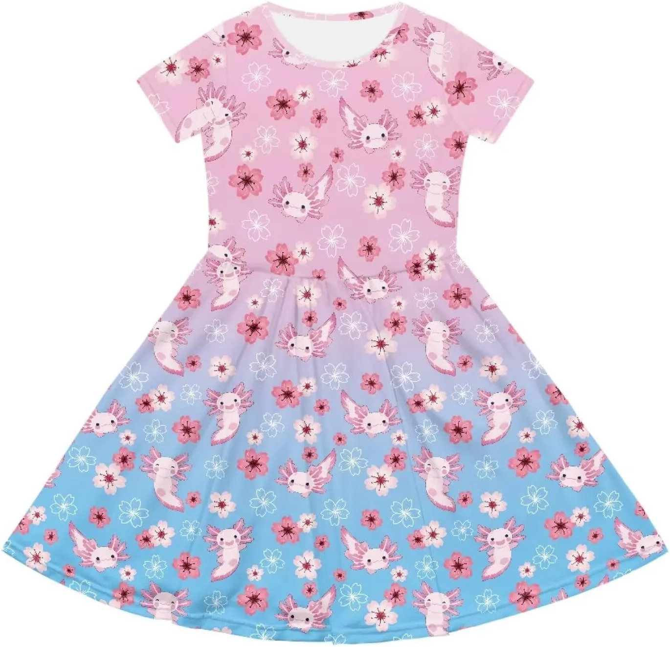 Girls Dress with Pockets Basic Short Sleeve High Waist Swing Skater Dress School Party Dress for Kids