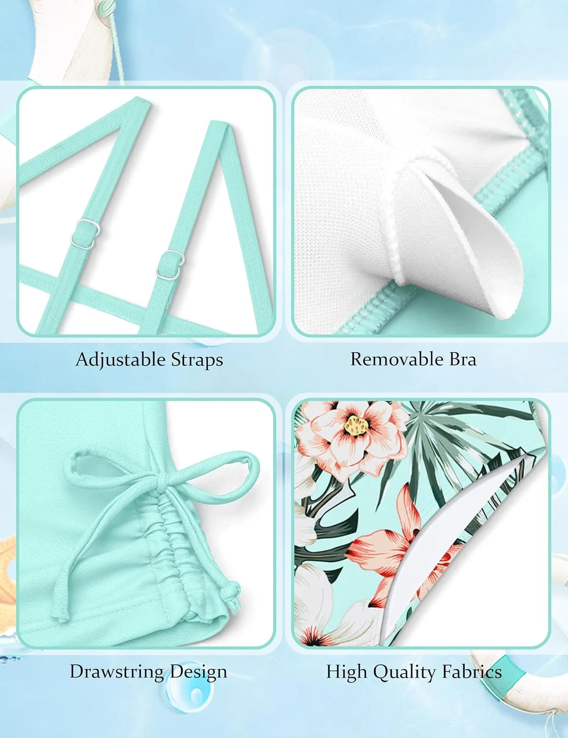 Girls Tankini Swimsuits Two Piece Bathing Suit Drawstring Swimwear Set for Girls 7-14 Years