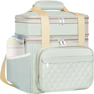 GLENKEY Expandable Lunch Box for Women, Double Deck Large Insulated Lunch Bag Leakproof Soft Cooler Bags Lunch Cooler for Adults Work Office Flight Travel, Green
