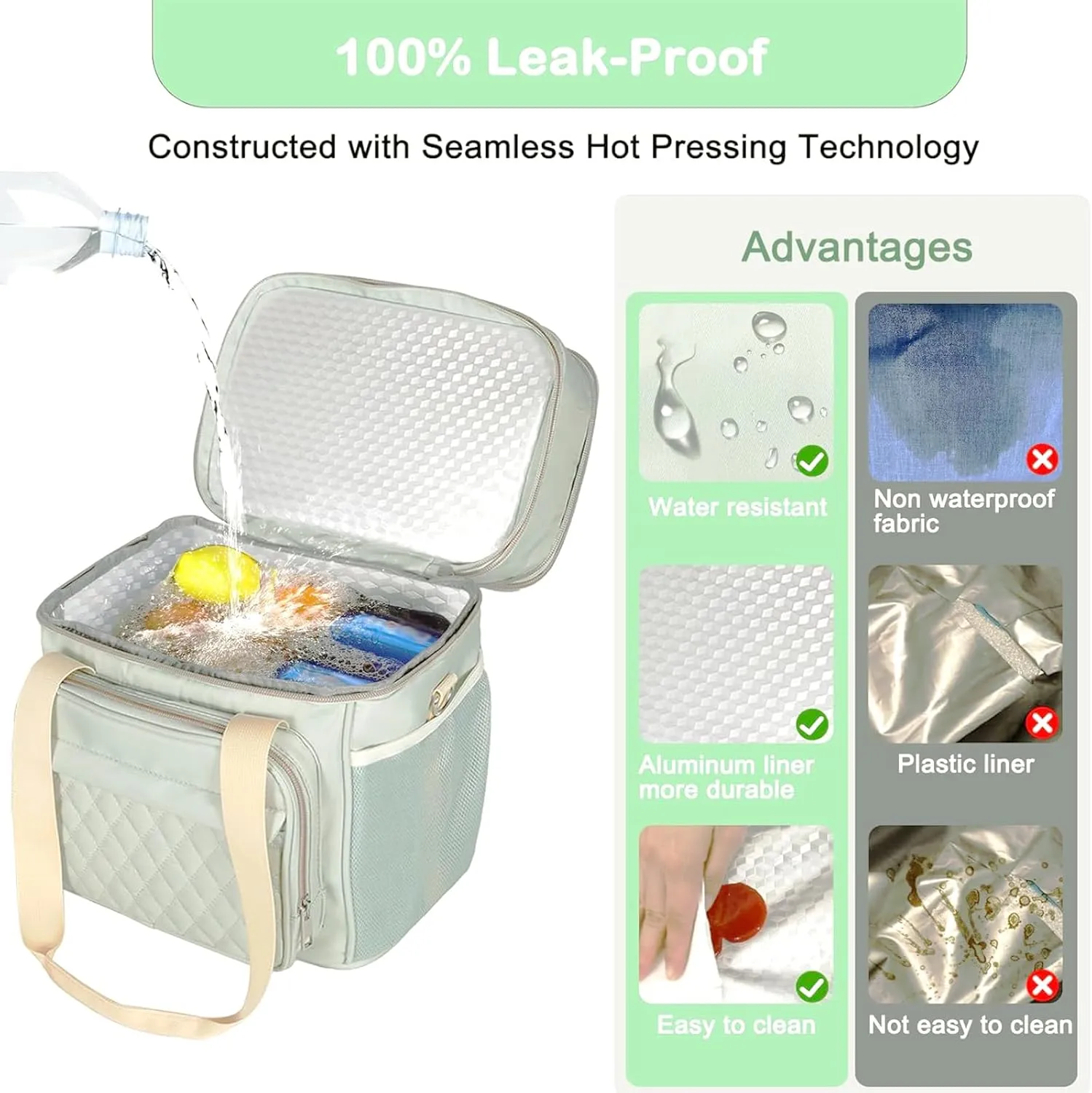 GLENKEY Expandable Lunch Box for Women, Double Deck Large Insulated Lunch Bag Leakproof Soft Cooler Bags Lunch Cooler for Adults Work Office Flight Travel, Green