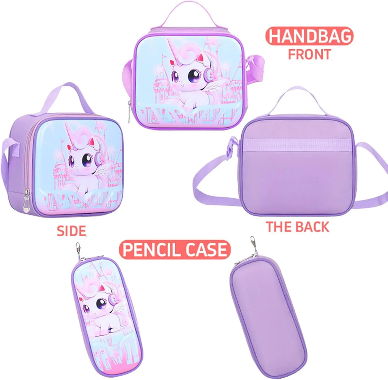 GLOOMALL Cute Rolling Backpack Three-piece Set with Lunch Bag School Girls Boys, Lightweight Trolley Travel Bag with 6 Wheels Classic Roller Luggage (Gray spaceman)