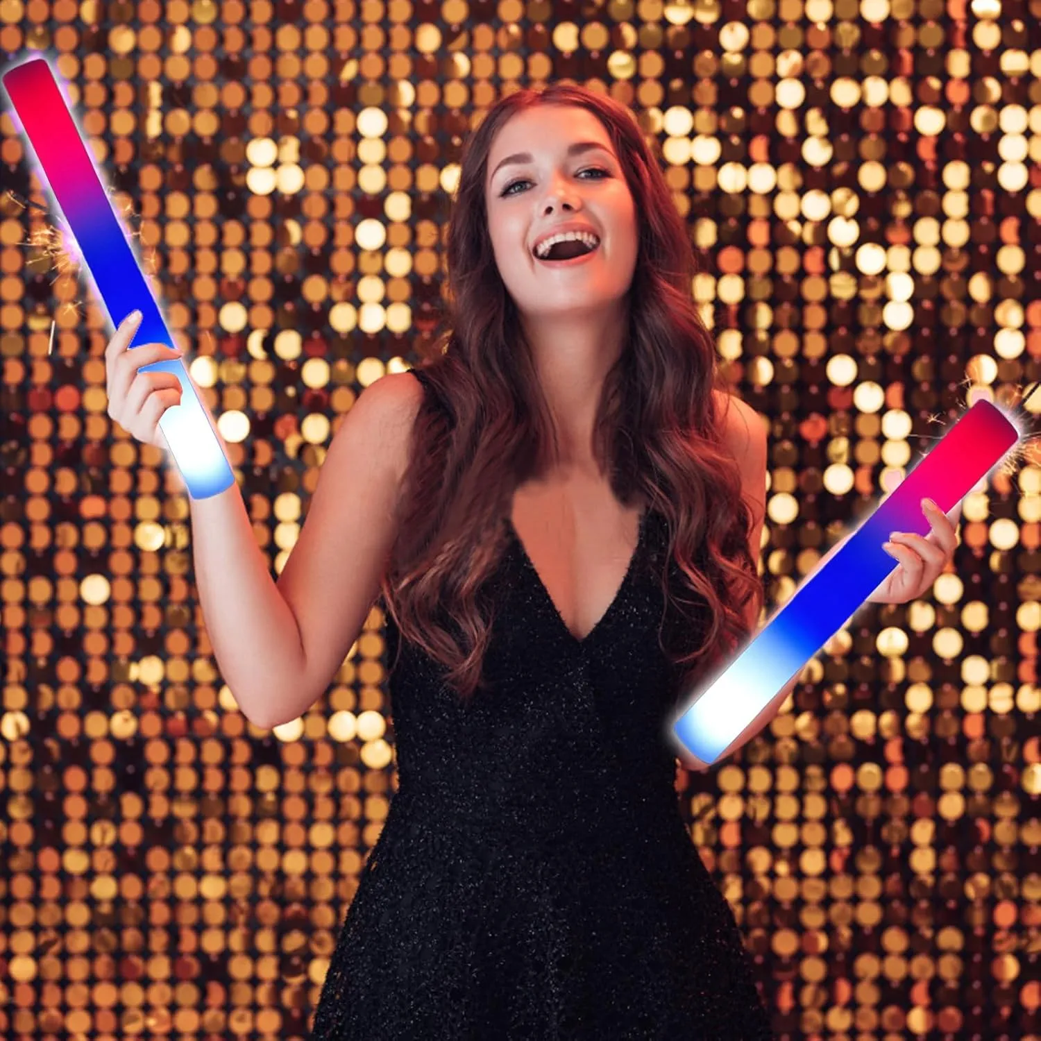 Glow Foam Sticks Bulk, 24 Pcs Giant LED Red Blue White Light Up Sticks Flashing Glowing Baton Wands Party Supplies for July 4th, Raves,Concert, Halloween