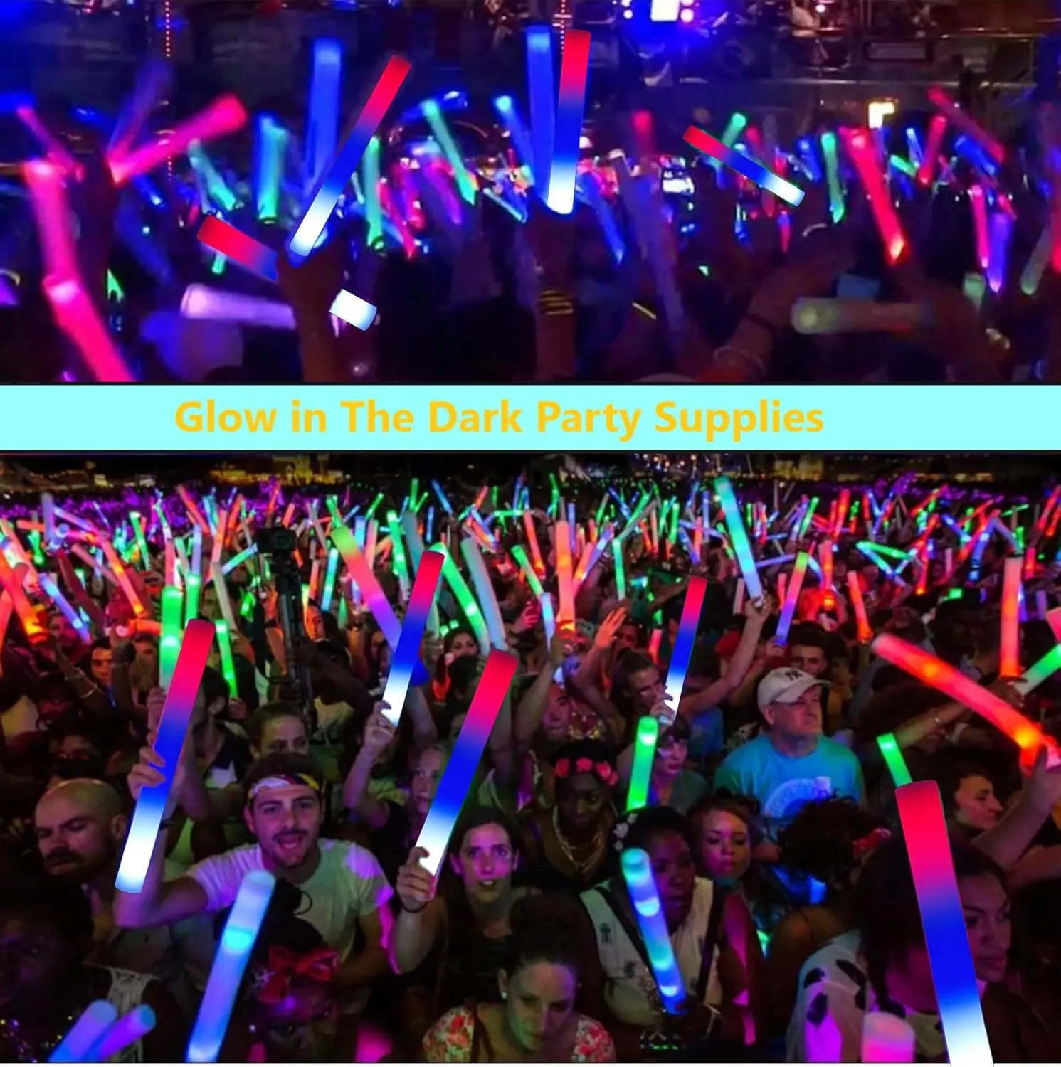 Glow Foam Sticks Bulk, 24 Pcs Giant LED Red Blue White Light Up Sticks Flashing Glowing Baton Wands Party Supplies for July 4th, Raves,Concert, Halloween