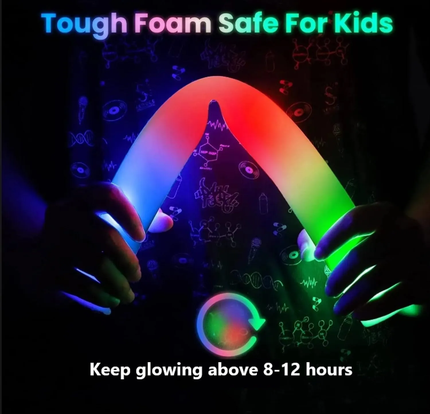 Glow Foam Wand, 36 Pcs Giant LED Light Up Sticks 3 Modes Flashing Glowing Baton Wands Party Supplies for Wedding, Raves,Concert,Birthday,Christmas, Halloween,Sporting Events