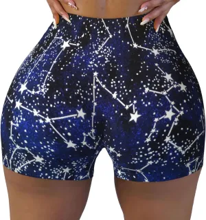 Glow in The Dark Print Women's Workout Shorts Elastic Athletic Gym Shorts Summer Seamless High-Waisted Yoga
