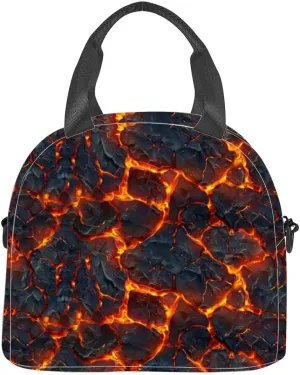 glowing melted magma tileable cracked lava great Insulated Adult Lunch Bag with Shoulder Strap for Women Lightweight Reusable Portable Freezable Lunch Tote Bag for Work Picnic