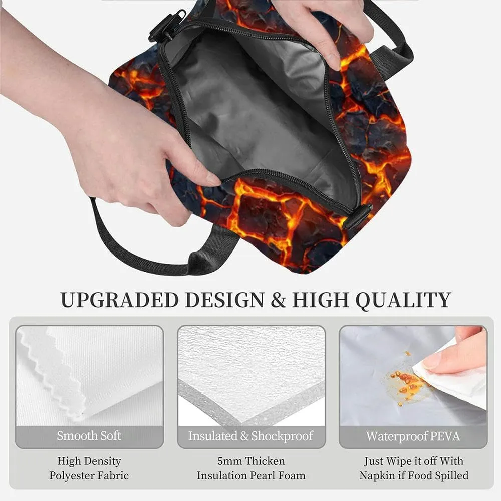glowing melted magma tileable cracked lava great Insulated Adult Lunch Bag with Shoulder Strap for Women Lightweight Reusable Portable Freezable Lunch Tote Bag for Work Picnic