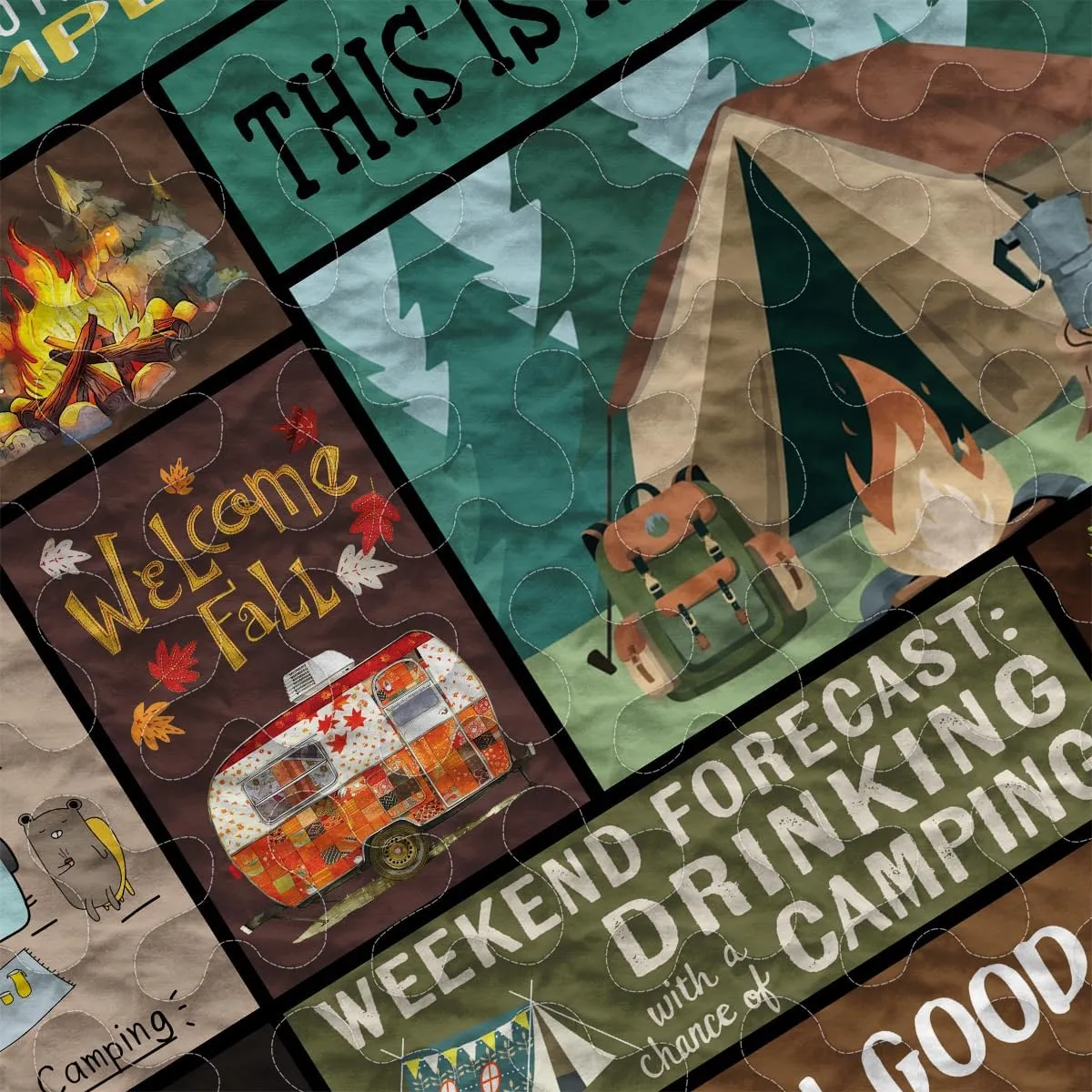 Go Camping Quilt Bed Set Custom Quilt, Bedding Sets and Collections, Queen Bed Set, King Bed Set,Comes with Pillow Cases for Girl Women Camping Lovers (Camping D01)