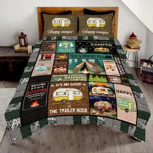 Go Camping Quilt Bed Set Custom Quilt, Bedding Sets and Collections, Queen Bed Set, King Bed Set,Comes with Pillow Cases for Girl Women Camping Lovers (Camping D01)